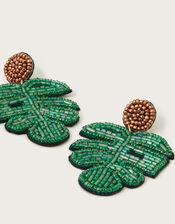 Beaded Palm Leaf Earrings, , large