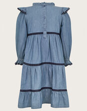 Chambray Embroidered Heritage Dress , Blue (BLUE), large