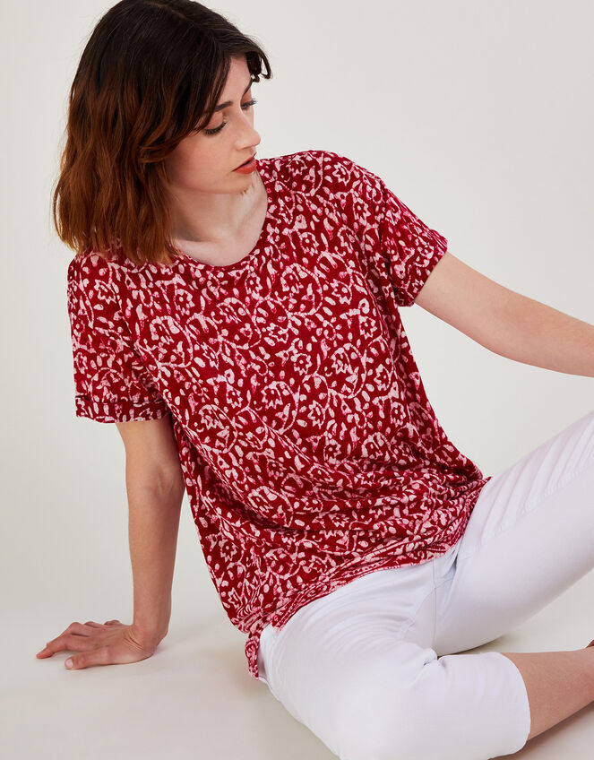 Scoop Neck T-Shirt in Linen Blend Pink | Tops & T-shirts | Monsoon UK.