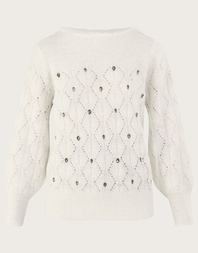 Gem Encrusted Jumper with Recycled Polyester Ivory