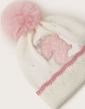 Sparkle Unicorn Pom Beanie Hat, Ivory (IVORY), large