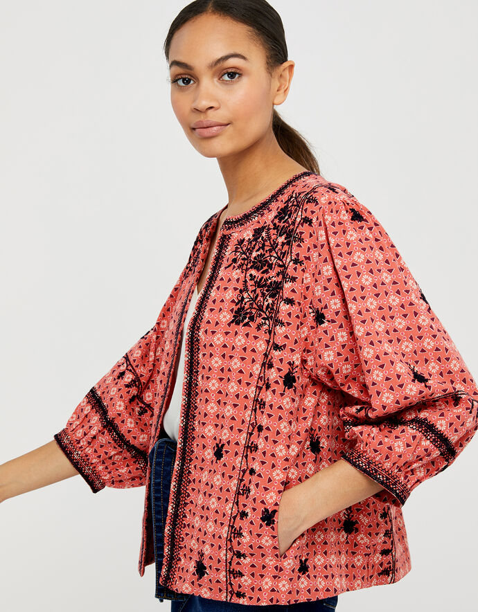 Lilla Embroidered Jacket in Organic Cotton Orange | Casualwear ...