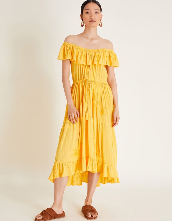 Avani Bardot Ruffle Dress, Yellow (YELLOW), large