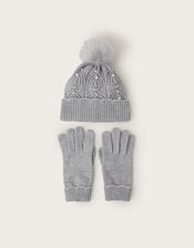 Rosa Scallop Hat and Gloves Set, Grey (GREY), large