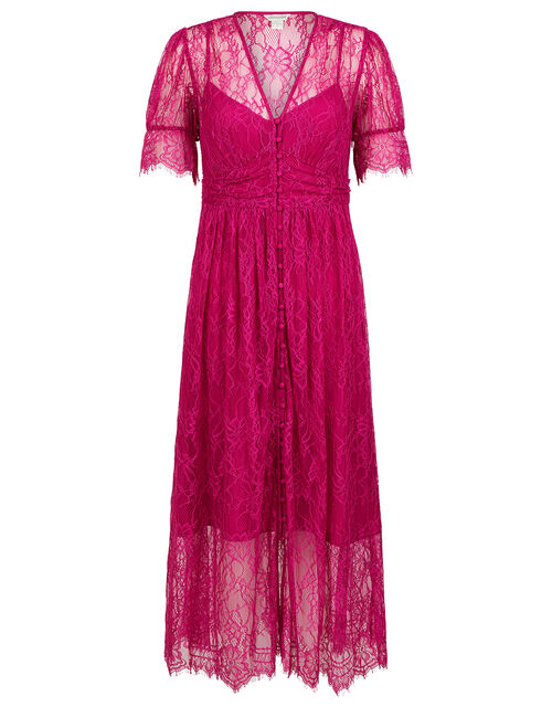 Miranda Eyelash Lace Tea Dress Pink | Evening Dresses | Monsoon UK.