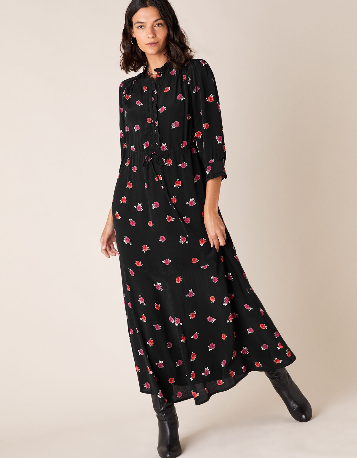 Rose Print Midi Dress in Sustainable 
