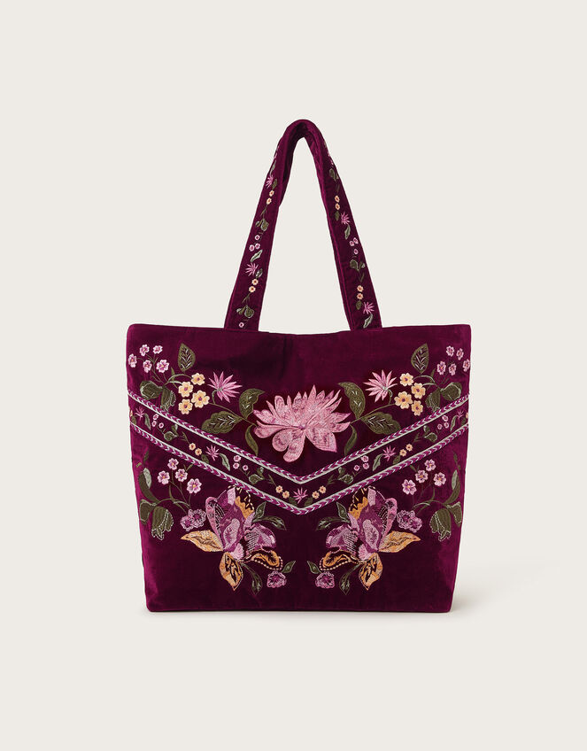 Freya Embroidered Velvet Tote Bag, , large