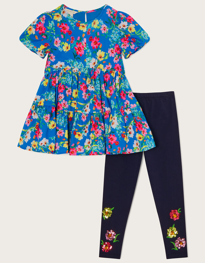 Floral Tunic and Leggings Set Blue