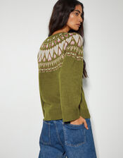 Paula Heart Fair Isle Knit Jumper, Green (OLIVE), large