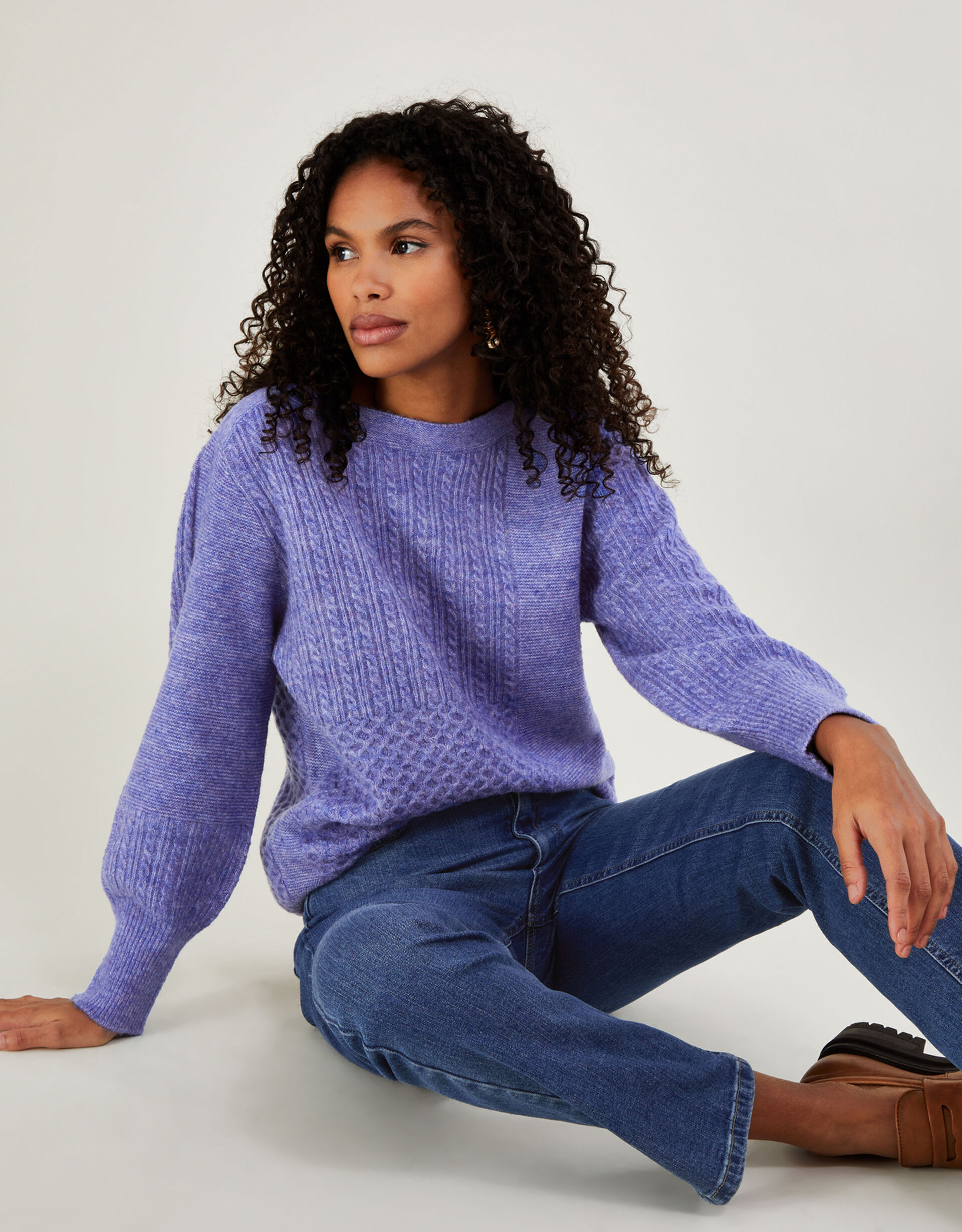 Supersoft Patch Stitch Tunic Jumper with Recycled Polyester Blue