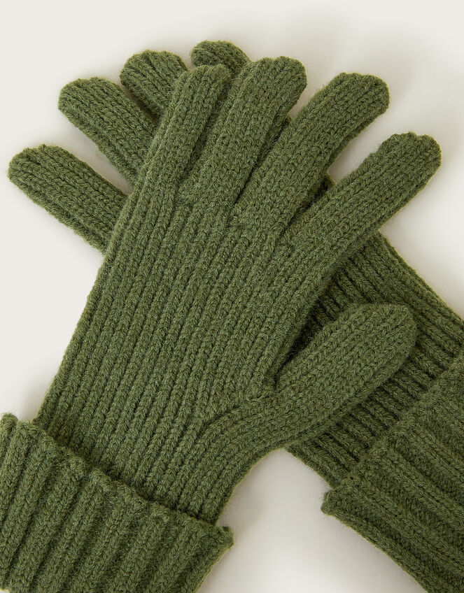 Maddy Chunky Knit Gloves, Green (KHAKI), large