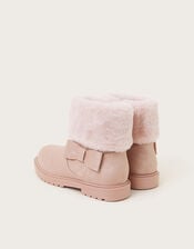 Bow Faux Fur Cuff Boots, Pink (PINK), large