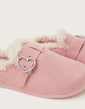 Heart Buckle Suedette Mule Slippers, Pink (PINK), large