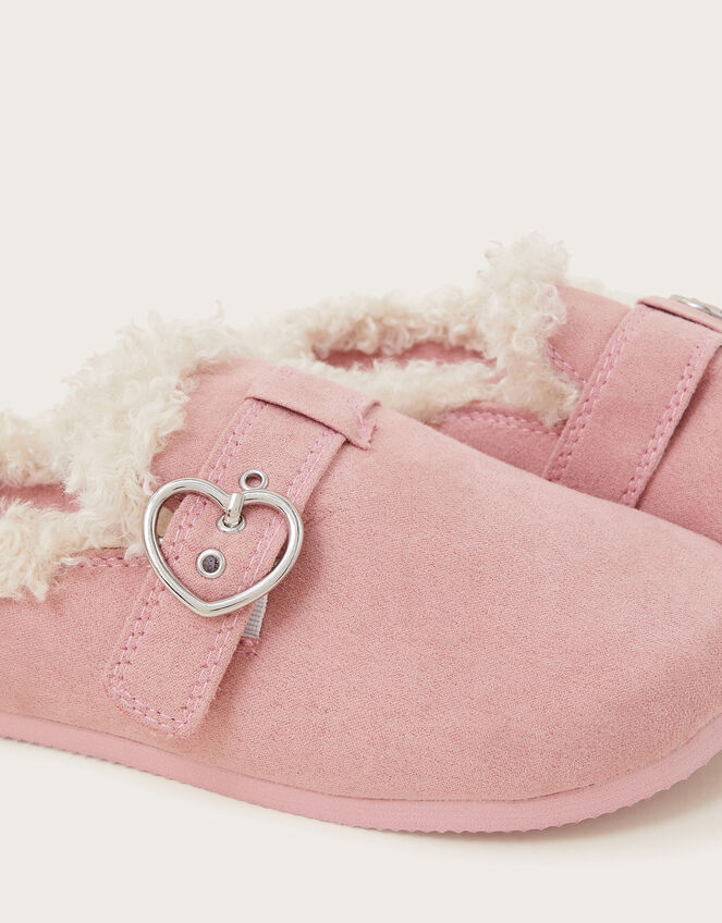 Heart Buckle Suedette Mule Slippers, Pink (PINK), large