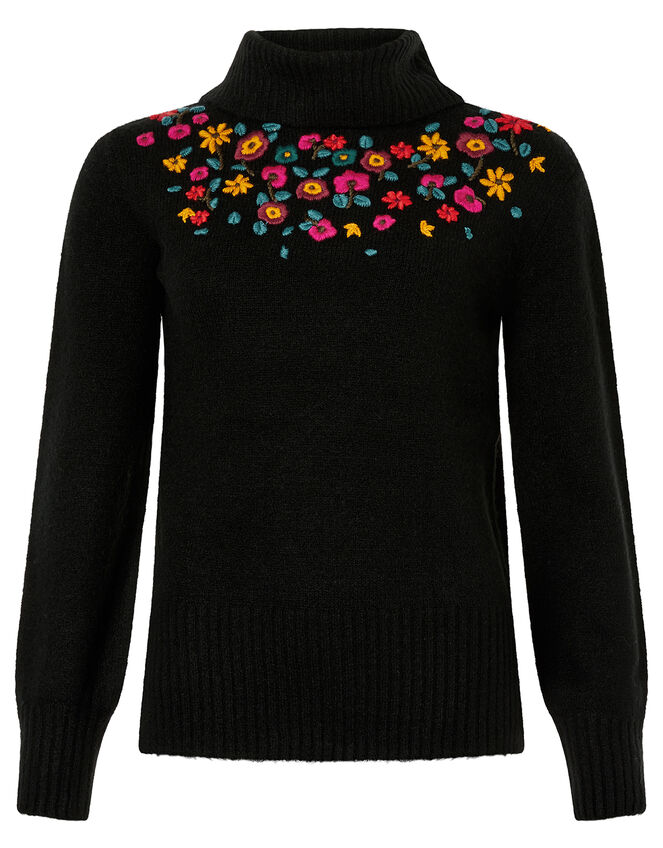 Floral Embroidered Yoke Knit Jumper Black | Jumpers | Monsoon UK.