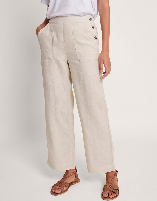 Parker Linen Crop Trousers, Natural (NATURAL), large