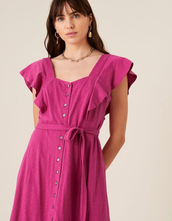Fia Button Frill Jersey Dress Pink | Work Dresses | Monsoon UK.
