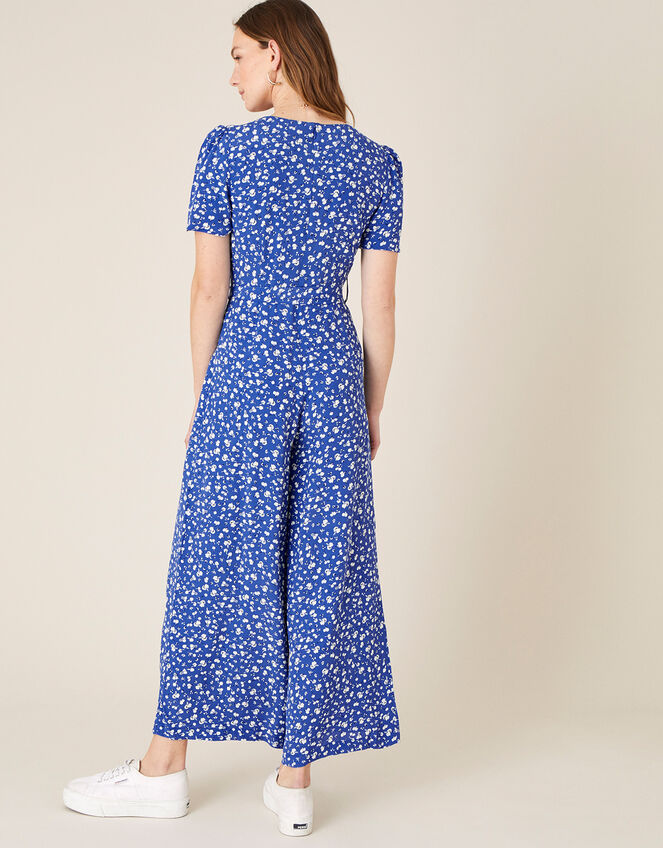 Ditsy Floral Wrap Jumpsuit, Blue (BLUE), large