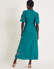 Maya Floral Embroidered Midi Dress, Teal (TEAL), large