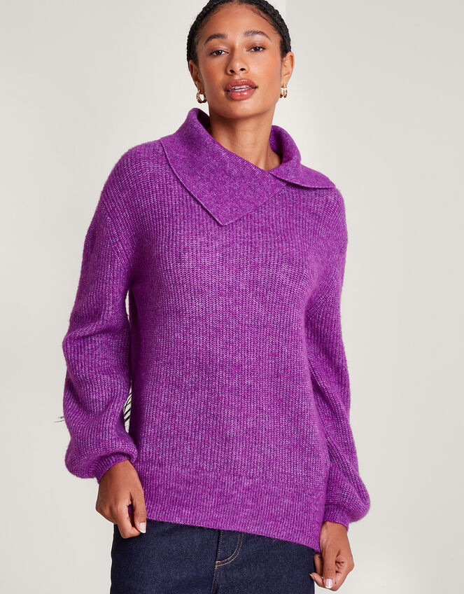 Super-Soft Rib Splice Neck Jumper with Recycled Polyester Purple