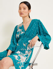 Clea Spot Print Embroidered Dress, Teal (TEAL), large