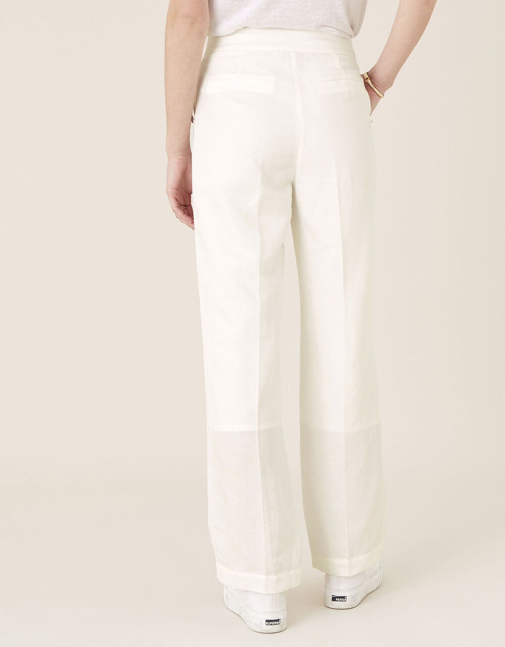 Smart Shorter Length Trousers in Linen Blend White | Trousers ...