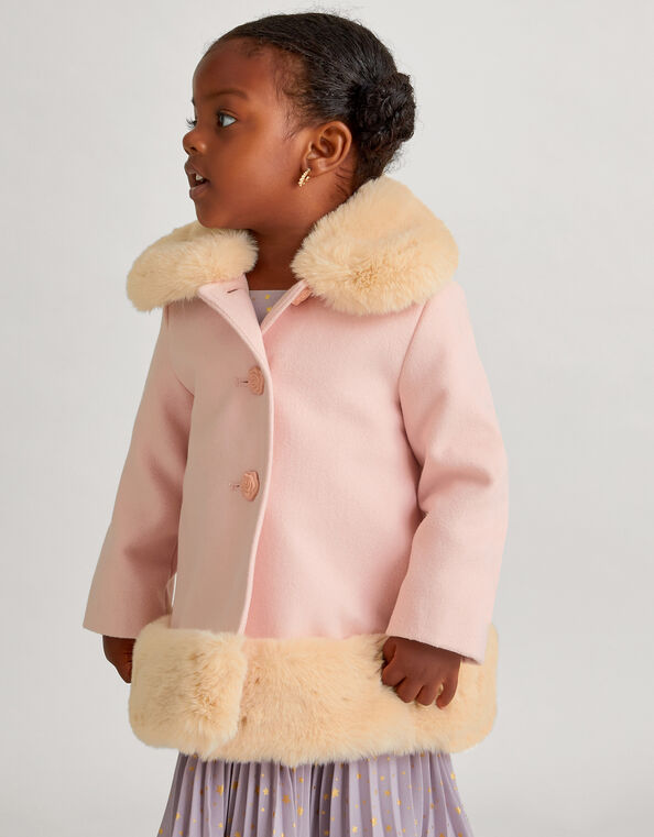 Baby Fur Trim Coat, Pink (PALE PINK), large