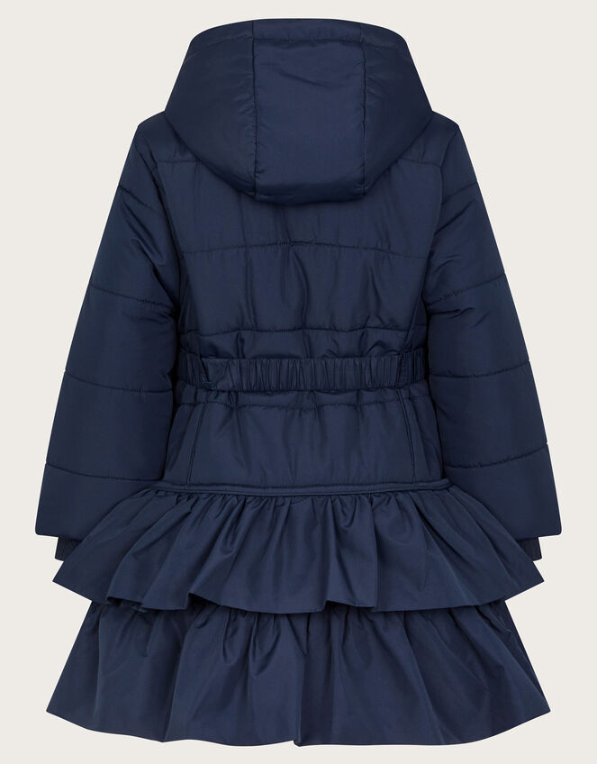 Belted Ruffle Coat, Blue (NAVY), large