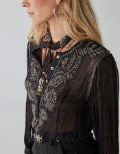 Kate Metallic Embroidered Blouse, Black (BLACK), large