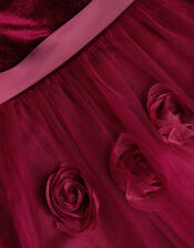 Ottilie 3D Roses Velvet Dress, Red (BURGUNDY), large