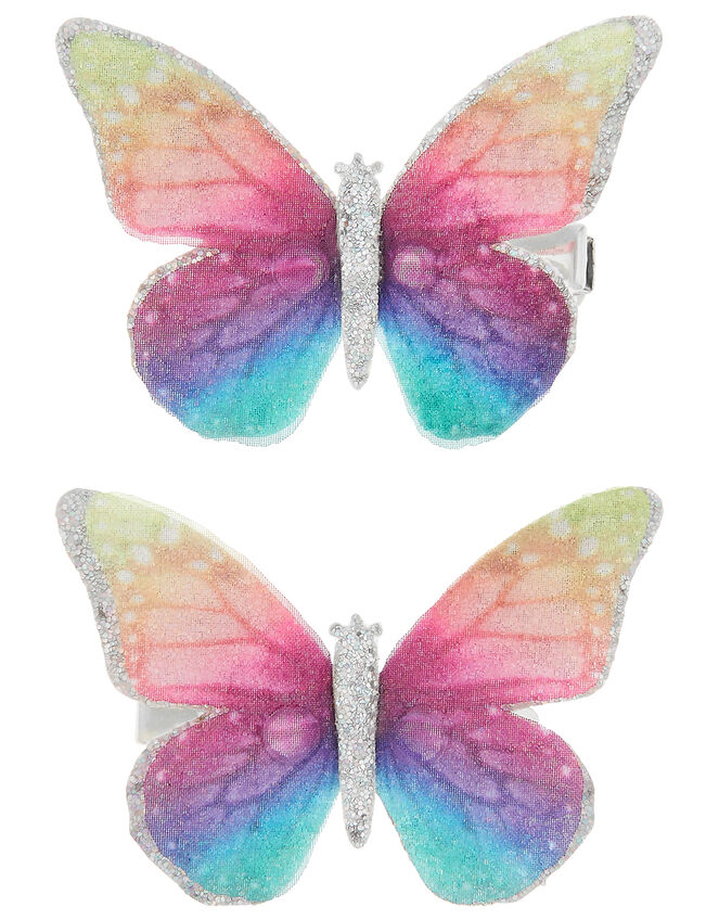 Rainbow Glitter Butterfly Hair Clips, , large