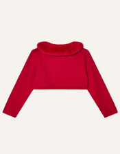 Baby Fluffy Collar Super-Soft Cardigan, Red (RED), large