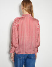 Nancy Ruffle Satin Candy Stripe Blouse, Red (RED), large