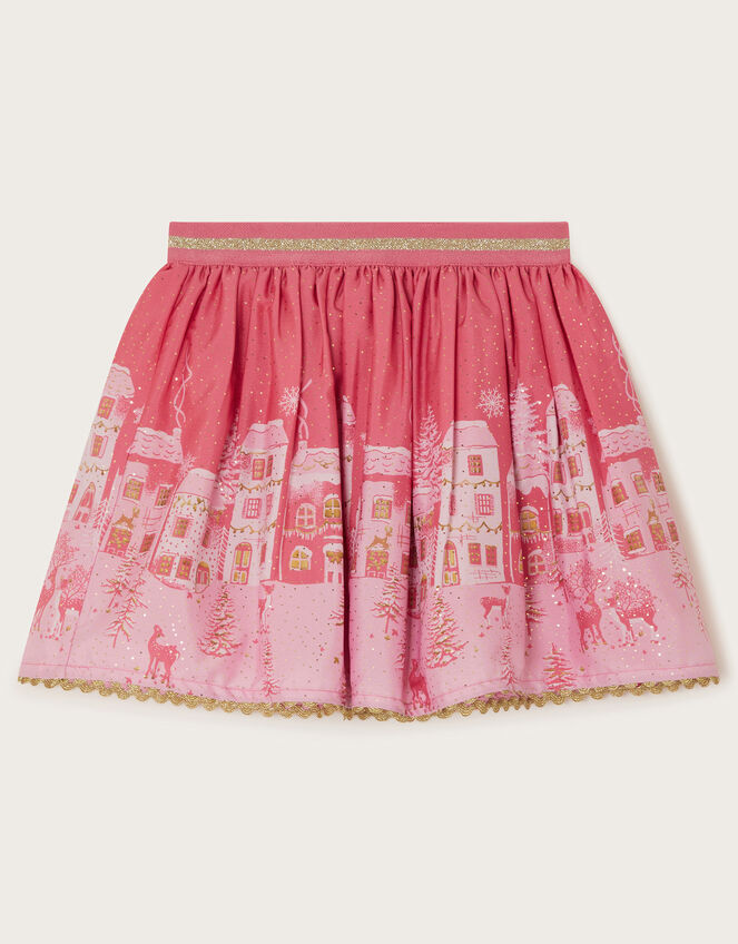 Christmas Street Print Skirt , Pink (PALE PINK), large