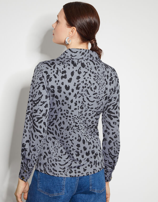 Aubrey Jersey Leopard Print Shirt , Grey (GREY), large