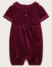 Baby Smocked Velour Romper, Red (BURGUNDY), large