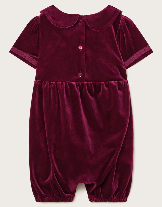 Baby Smocked Velour Romper, Red (BURGUNDY), large