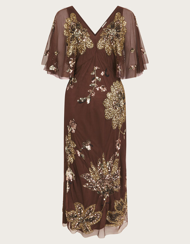Fia Floral Embellished Dress, Brown (BROWN), large