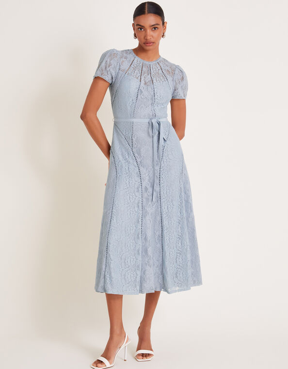 Ellie Lace Short Sleeve Midi Dress, Grey (GREY), large