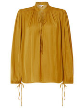 Long Sleeve Satin Blouse, Yellow (OCHRE), large