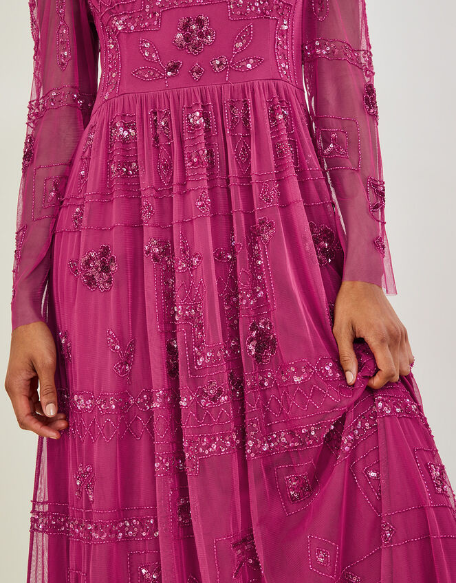 Rori Geometric Embellished Maxi Dress Pink | Evening Dresses | Monsoon UK.