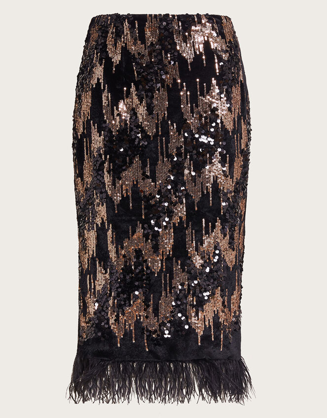 Fern Sequin Midi Skirt, Black (BLACK), large