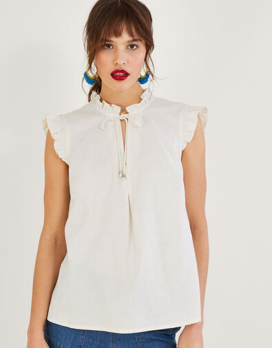 Cutwork Embroidery Cami Top in Linen Blend Ivory, Vests, Camisoles And  Sleeveless Tops