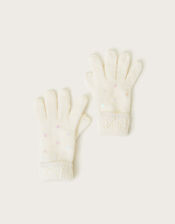 Lizzie Sequin Knit Gloves, Ivory (IVORY), large