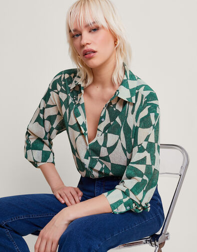 Geometric Print Shirt, Green (GREEN), large