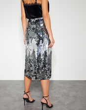 Sia Sequin Midi Skirt, Silver (SILVER), large