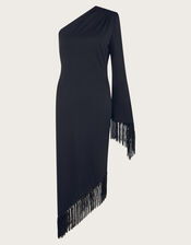 Toria Fringe Jersey Dress, Black (BLACK), large