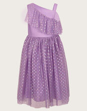 Asymmetrical Polka Dot Dress, Purple (PURPLE), large