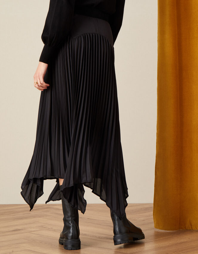 Pleated Handkerchief Hem Midi Skirt Black | Black Midi Dresses ...