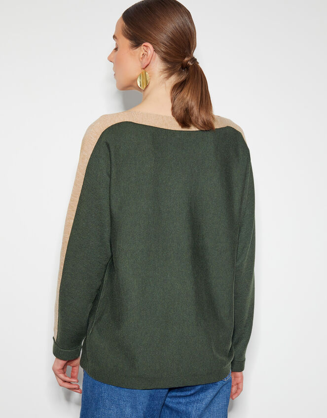 Nellie Two-Tone Knit Jumper, Green (KHAKI), large